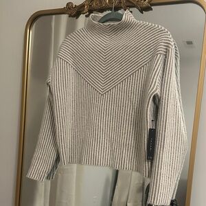 Tahari Gray and Cream Cowl Neck Sweater